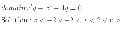 The domain of x^2y-x^2-4y=0 is x<-2\lor-2<x<2\lor x>2
